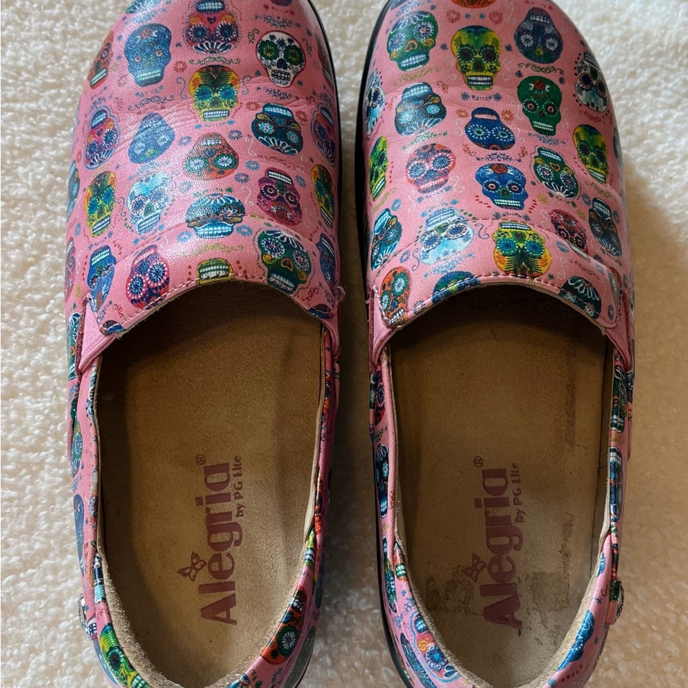 Alegria Pink Multicolor Skull Mules
